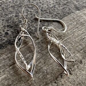 925 MA Thailand Sterling Silver Earrings Dangles Drops Art Deco Textured VTG